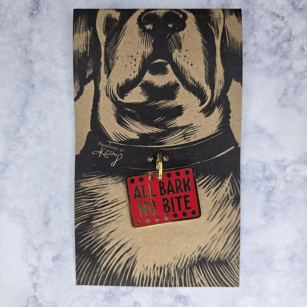 All Bark No Bite Collar Charm Red Gold